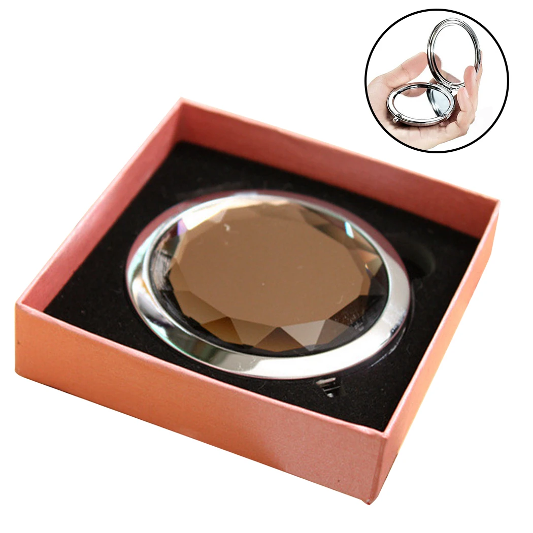 Rose Gold Компактное зеркало, кристалл портативный двухстороннее косметическое мини-зеркало дорожное зеркало - Цвет: Rose Gold