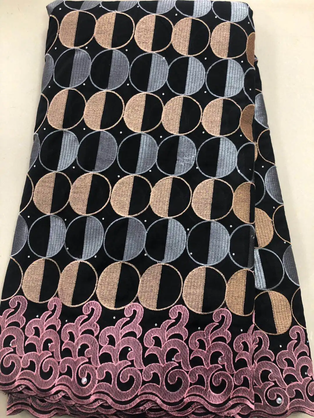 African voile Lace Fabric Swiss Voile With Stones Cotton High Quality 2019 Fabrics For Wedding VLL3869 black | Дом и сад