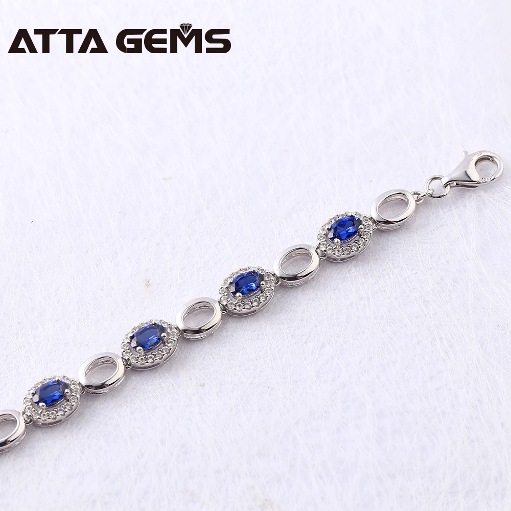 Синий сапфир 925 пробы серебряный браслет создан синий сапфир для женщин Свадебная вечеринка модный браслет из стерлингового серебра