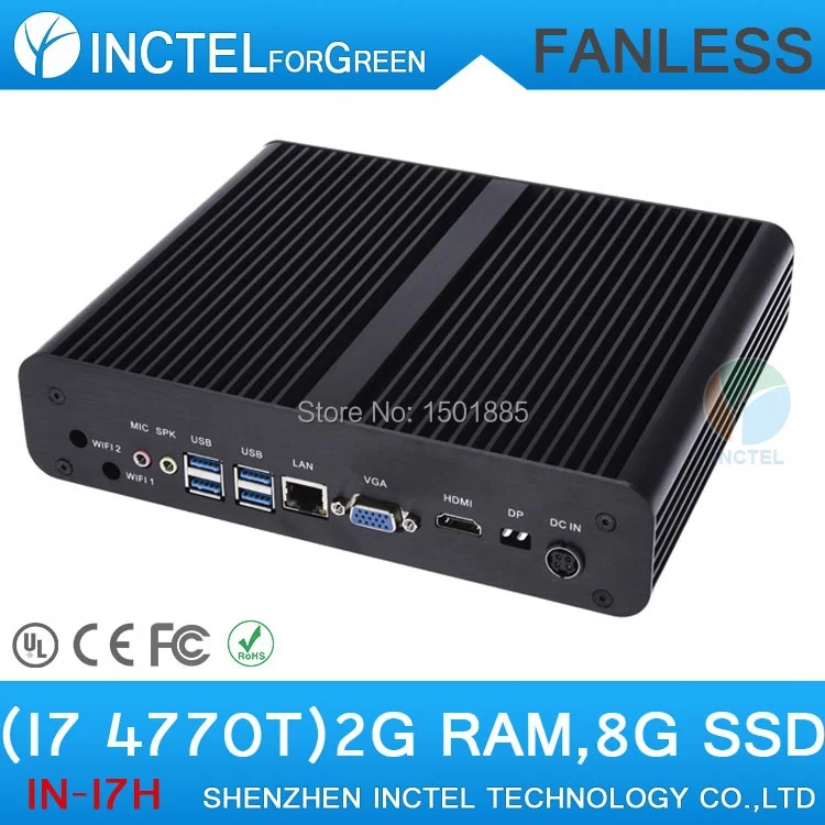 

H87 Fanless Embedded Mini PC Ethernet with Intel Quad Core i7 4770T 2.5Ghz HDMI VGA