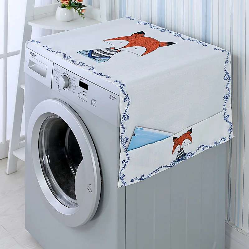 Cartoon Rainbow Horse Washing Machine Cover Refrigerator Cover Microwave Cotton Linen Waterproof Cover