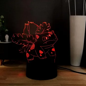 

3D Cartoon Pokemon Go Game Bulbasaur 7 Color Change Illusion LED Birthday Party Mood Night Bedside light Kids Toys Free Shipping