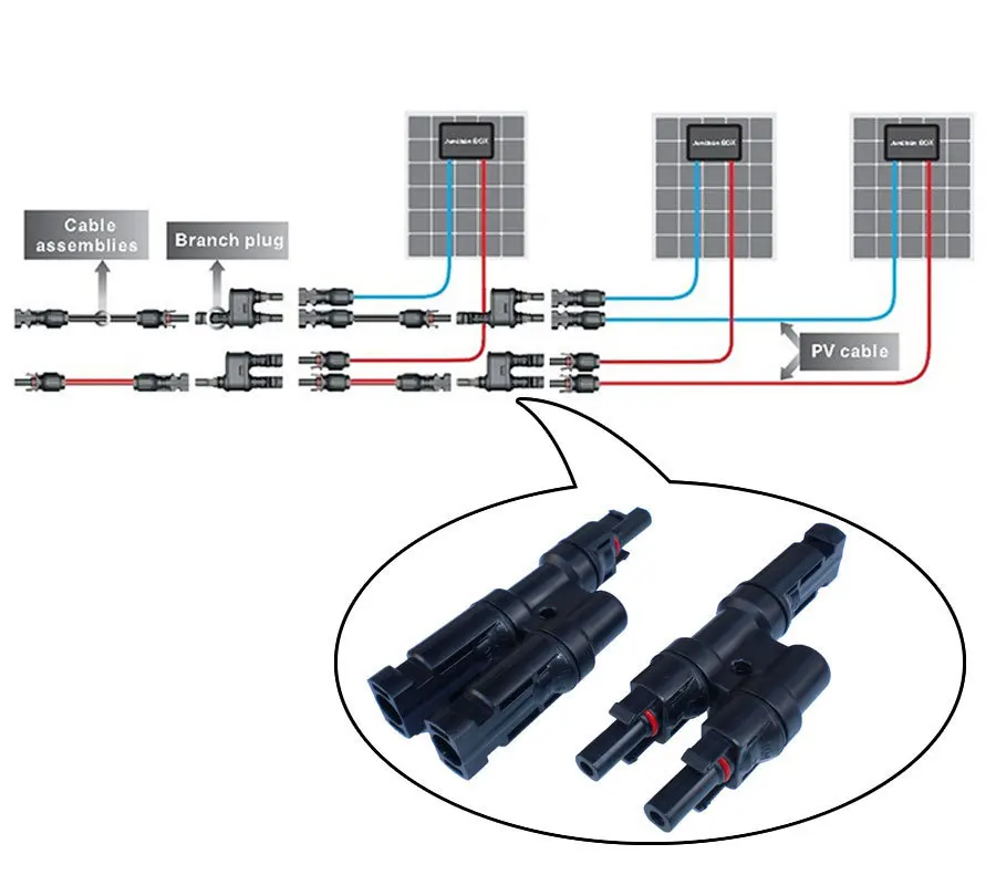 1 пара x MC4 разъем 1 до 2 солнечных PV MC4 филиал Разъемы Мульти T филиал MC4 разъем для солнечной панели параллельное соединение
