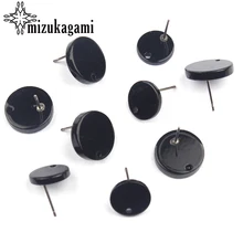 14mm 12mm 10pcs/lot Acrylic Stud Earring Black Flat Round Base Earrings Connector For DIY Earring Making Jewelry Accessories