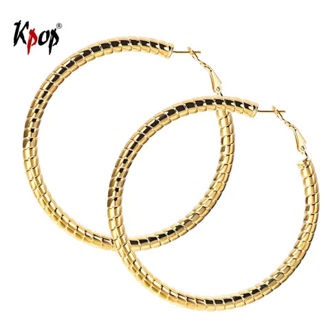 Brincos de Gancho Joias para Festa de Casamento Dourada e Preta Grandes com 70mm Kpop Redondos Inoxidável Cores Brincos E3355 Aço