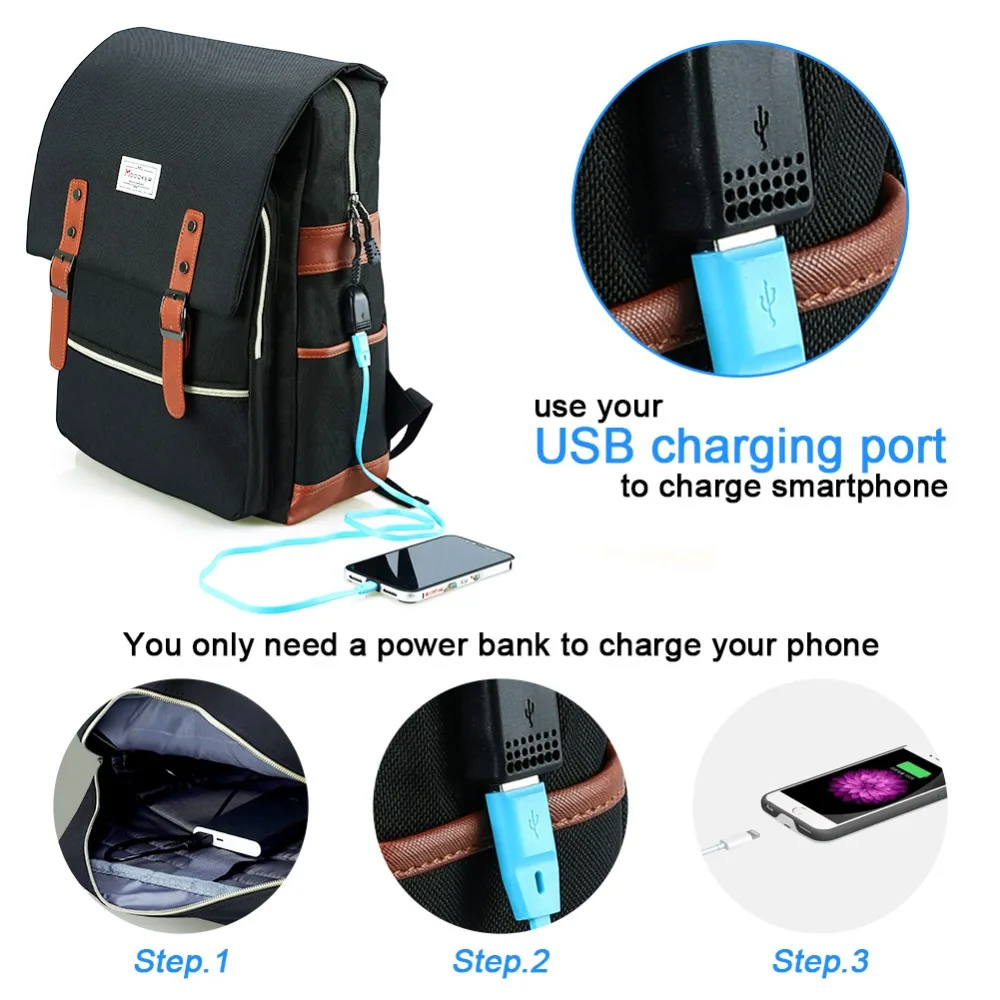 Рюкзак Modoker для ноутбука 15 6 дюйма с usb зарядкой школьный модный винтажный рюкзак