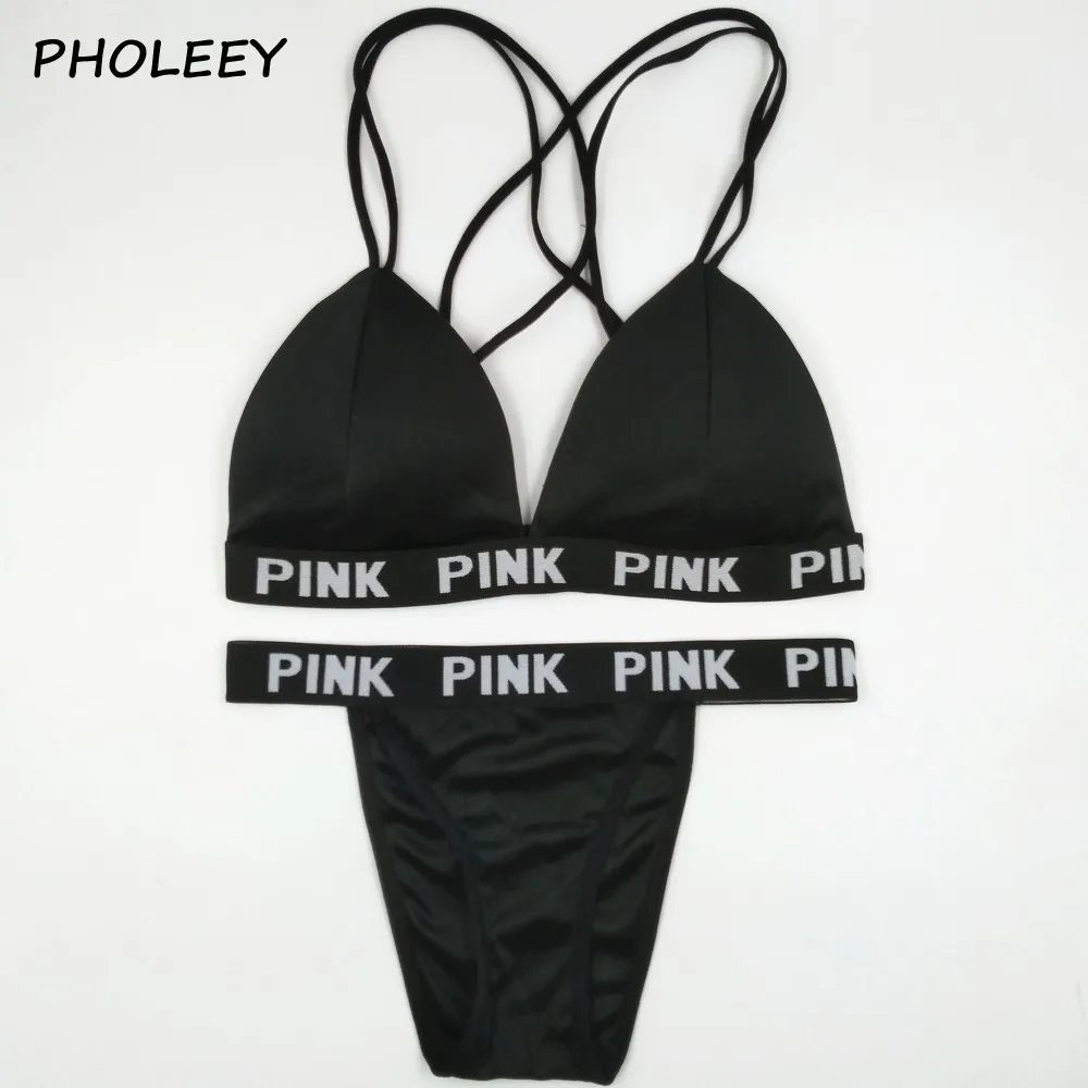 

pholeey Gather Bra Set Sexy Lingerie Pure cotton set Comfortable, breathable Small cross back Quick drying Low waist T17850
