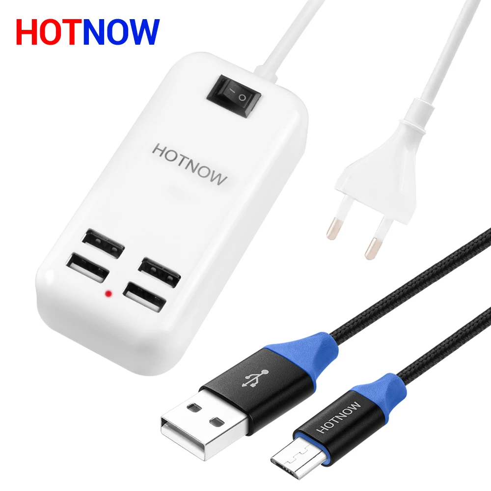 HOTNOW USB Wall Charger 4 Ports AC Power Adapter 1.5M long cable ON/OFF