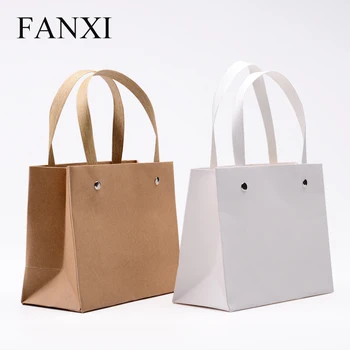 

FANXI 12PCS/LOT Fashionable Printed Kraft Paper Bag Jewelry Gift Packaging Bag Shopping Bags with Handle