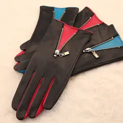 2019 женские кожаные перчатки Модные контрастные цвета с застежкой-молнией на запястье термальная козья кожа для Зимнего Вождения L141NQ-33