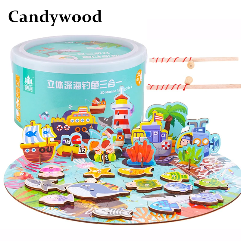 Candywood 3D Simulated real scene farm sea fishing game toys Wooden Magnetic Marine Fishing Children kids Educational Toy gift Candywood 3D Simulated real scene farm sea fishing game toys Wooden Magnetic Marine Fishing Children kids Educational Toy gift
