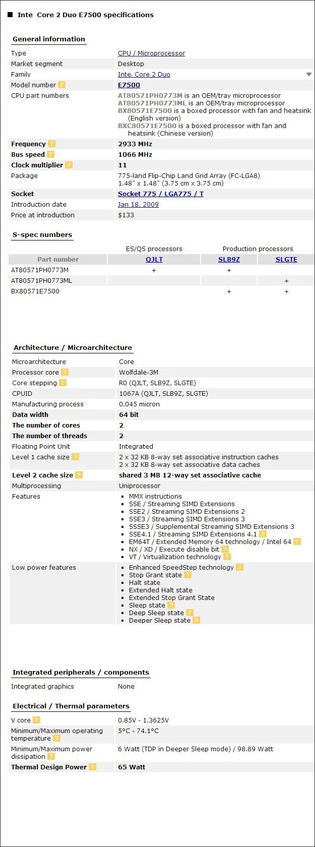 Intel Core 2 Duo Processor E7500 LGA775 Desktop CPU Intel central processing unit