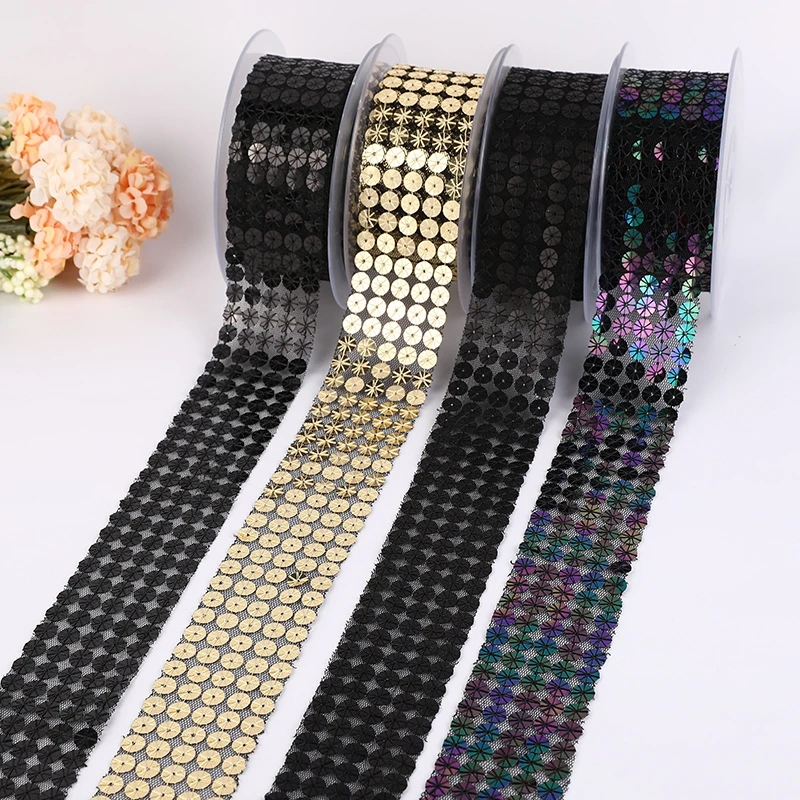 

Support custom mesh embroidery 9mm solid color sequins polyester webbing Exquisite DIY headwear clothing accessories hot sale