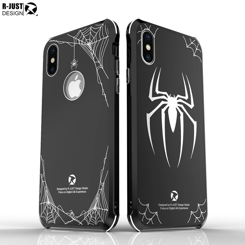 R-JUST New Fashion Spiderman Aluminum Metal Bumper With Acrylic Back Cover For iPhone X 10 Shockproof Protective Shell |