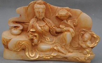 

10"Chinese Buddhism Old Jade pure Hand-Carved Guanyin Kwanyin Bodhisattva Statue
