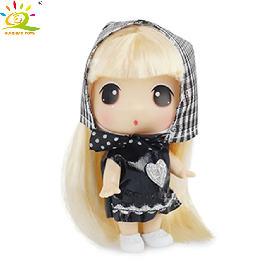 

9cm Korea Plastic Confused Ddung makeup Dresses Dolls Mo Mo with Gold Straight Hair Beauty Girls Toys For Children Baby Presents