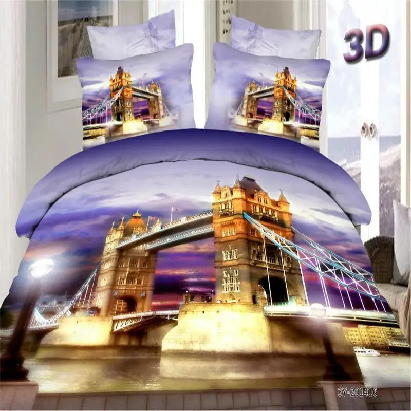 

New Product London Bridge City Night 3D Bedding Set Queen Size Cotton Home Textiles Sets Bed Sheet Quilt Cover Pillowcase