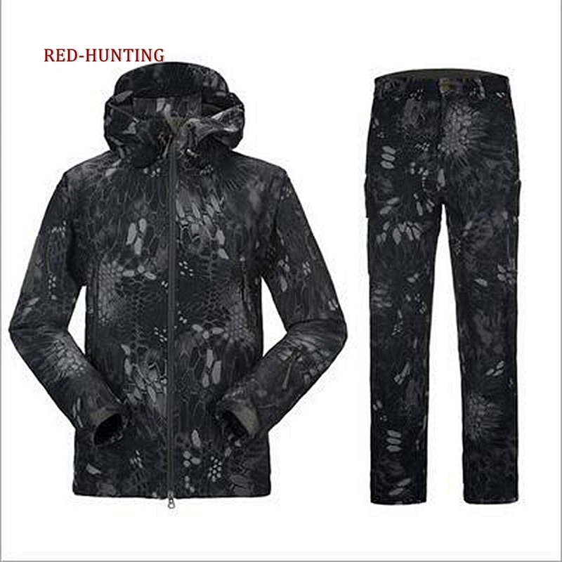 

New Softshell TAD Hunting Tactical Jacket With Pants Thin Fleece Lining Outdoor Hiking Camping Waterproof Sport Outwears Suits