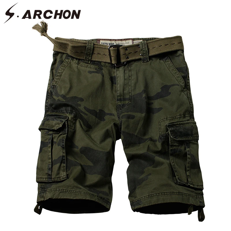 Günstig S. ARCHON Military Style Camo Kurze Baumwolle Taktische Armee Arbeit Cargo Short Casual Multi tasche Shorts Männlichen Plus Größe 29  42
