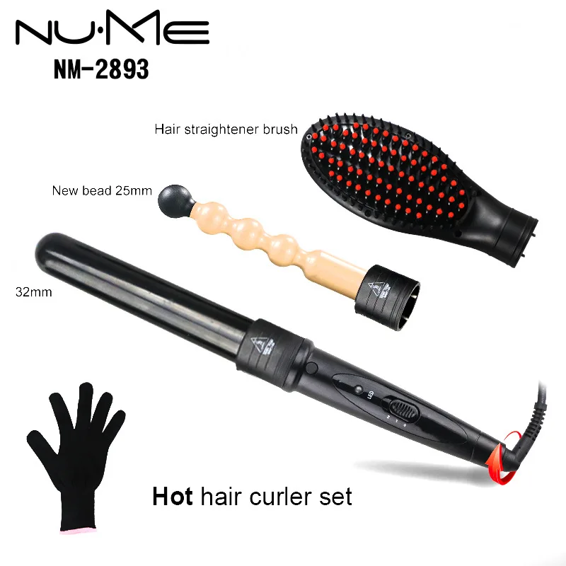 

Wand Curling Iron hair straightening brush Set 3 in 1 Interchangeable Ceramic Barrels hair curler Temperature Control with LED