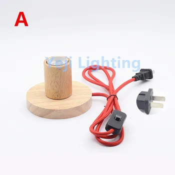 

Wood lamp base E27 socket lamp holder with braided wire with button switch cable cord set for led table lights indoor desk lamps