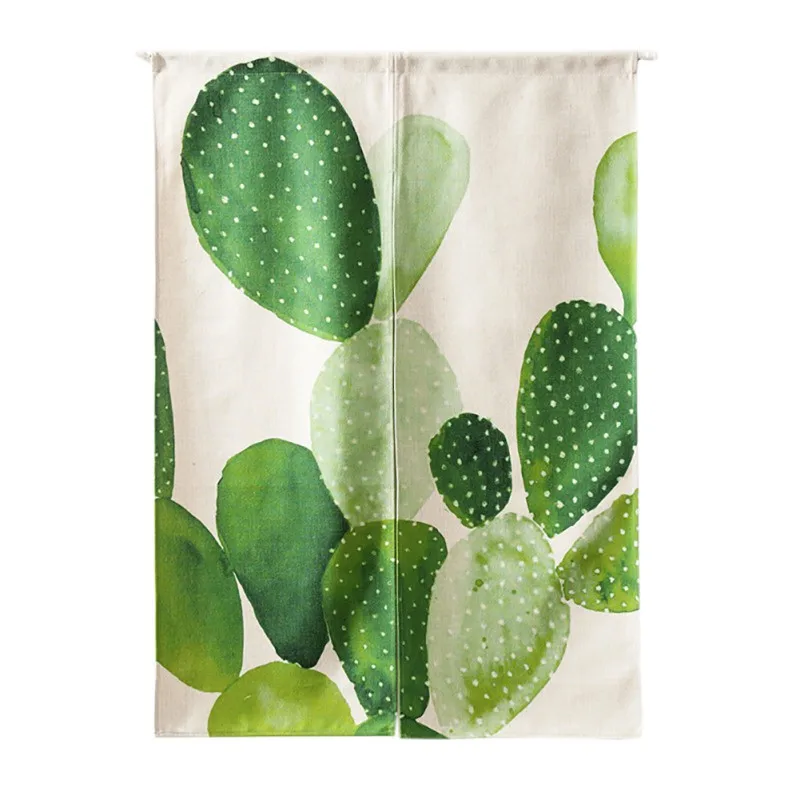 

Door Curtains Green Plant Prints Japan Noren Kitchen/Bedroom Divider Coffee Shop Partition 85*120cm Nordic Style Cotton Linen