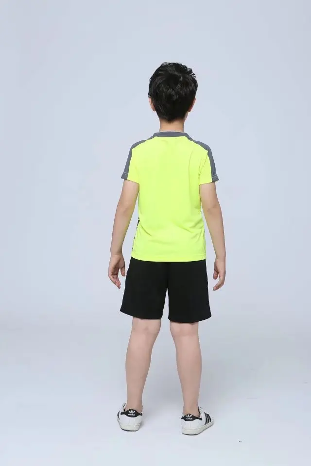 Новая детская футболка для бадминтона, одежда для мальчиков и девочек, футболки с короткими рукавами для настольного тенниса, дышащая рубашка для Бадминтон Спорт+ шорты