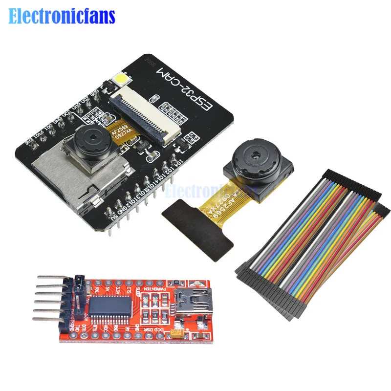 

OV2640 2MP Camera Module ESP32-CAM WiFi Bluetooth Module FT232RL FTDI USB to TTL Serial Converter 40 Pin Jumper Wire for Arduino
