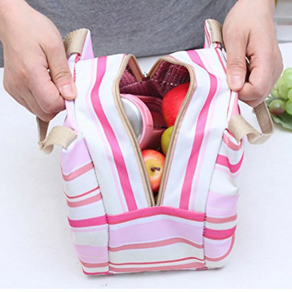 

Insulated Lunch Bag Thermal Stripe Tote Bags Cooler Picnic Food Lunch box bag for Kids Women Girls Ladies Man Children