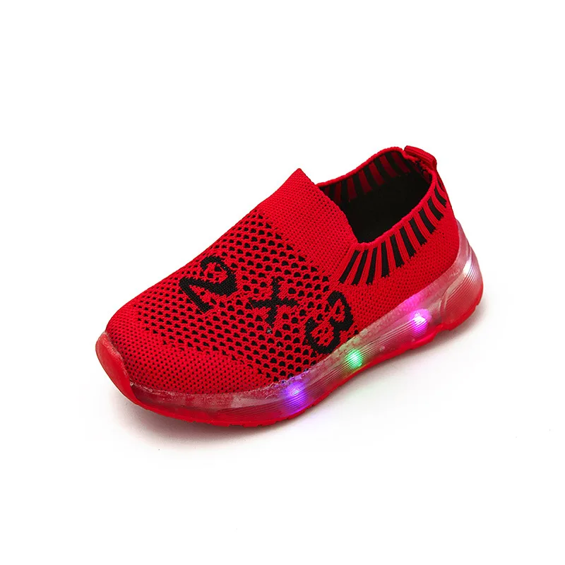 

New Children's Sneaker Spring Summer Autumn Led Sneakers Light Up Shoes Children Flying Woven Soft Breathable Kids Shoes
