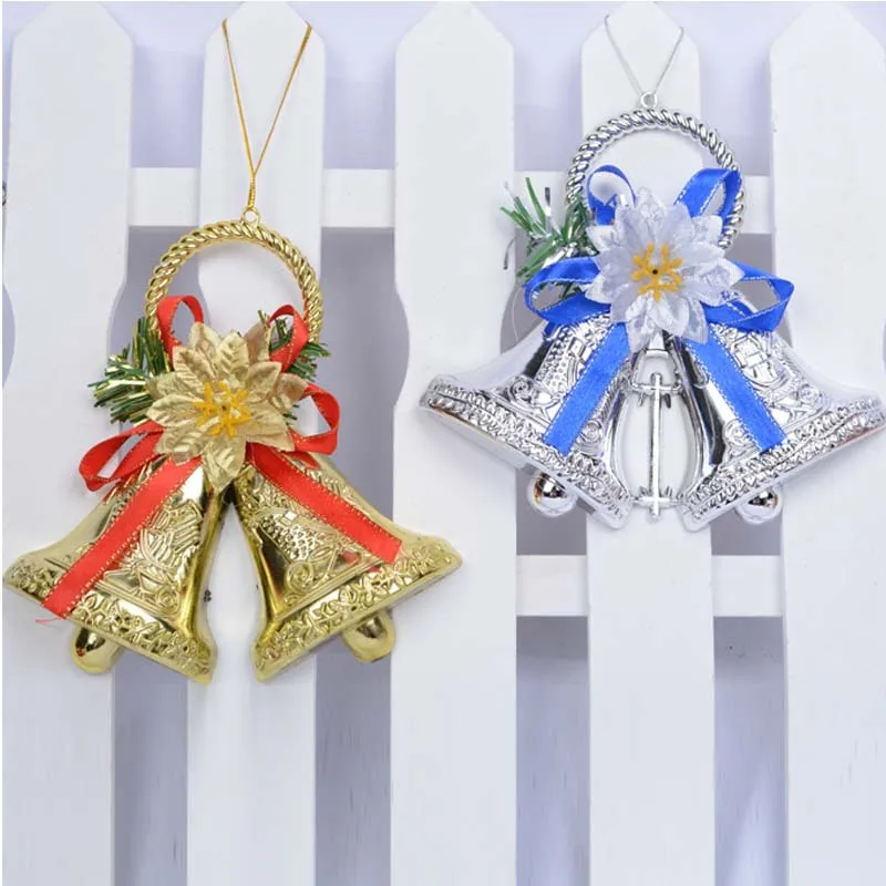 

2PC/lot Creative Cute Christmas Tree Decorations Gold/Silver Pendants Bells Bowknot Balls Birthday Party Drop Ornaments
