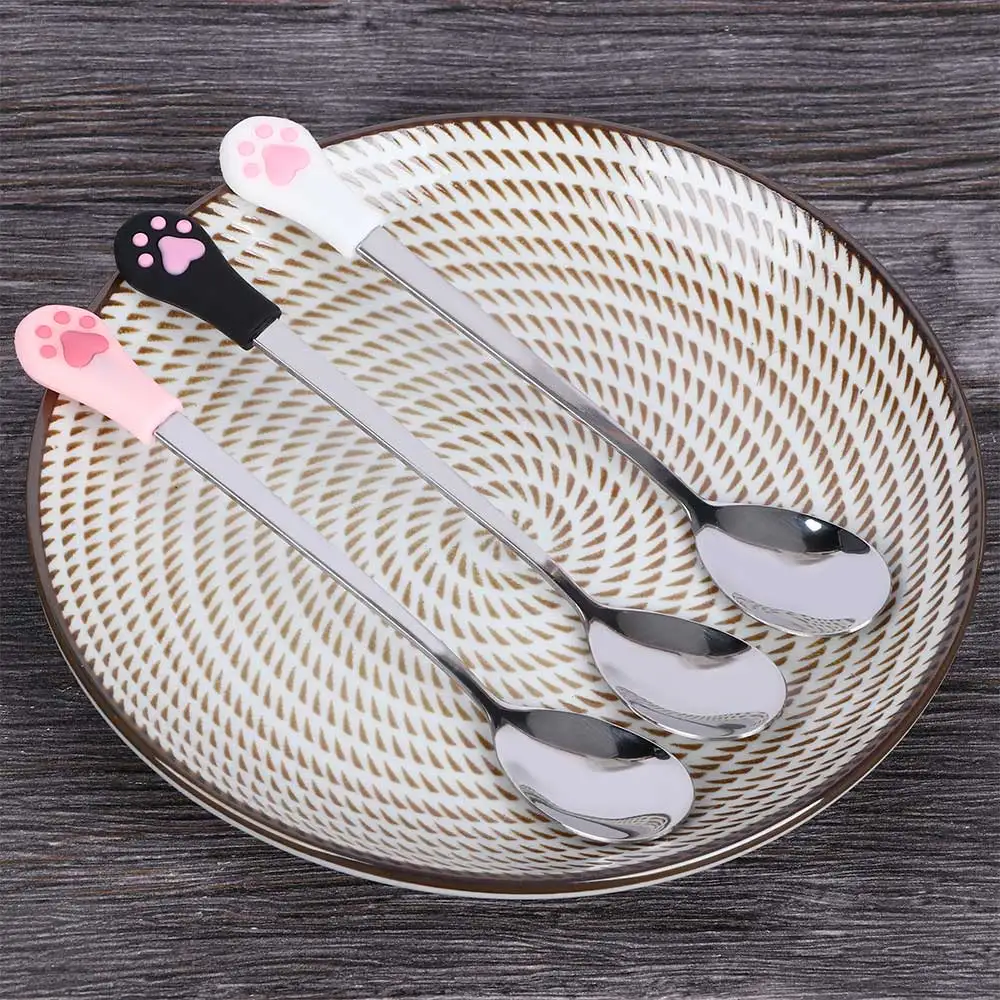 1 Pcs Stainless Steel Cute Cat Claw Coffee Spoons Fruit Fork Dessert Spoon Candy Tea Spoon Cat Drink Tableware Kitchen Supplies