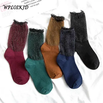

[WPLOIKJD] Japan Colorful Harajuku Socks Women Patchwork Net Yarn Shiny Heap Heap Socks Silver Silk Socks Sexy Creative Sox