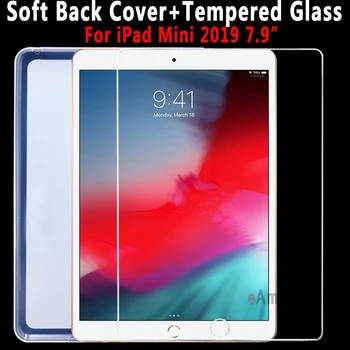 

Back Soft Silicon Shockproof Case Screen Protector Tempered Glass For Apple iPad Mini 5 2019 7.9 Tablet Cover + Tempered Glass