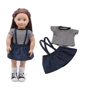 

Doll clothes black white T-shirt + strapless denim skirt accessories 18 inch Girl doll and 43 cm baby doll c258