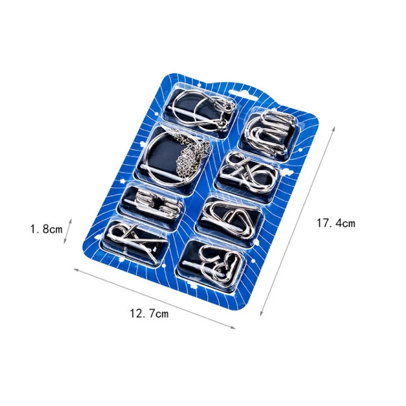 8pcs /set Different Pattern Metal Wire Puzzle Interesting IQ Mind Brain Teaser Puzzles Game for Adults Kids Educational Toy