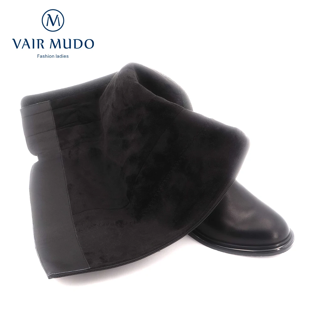 VAIR MUDO/; теплые зимние женские сапоги до колена; удобные короткие плюшевые сапоги из натуральной кожи на толстом низком каблуке; женская обувь; ZT9