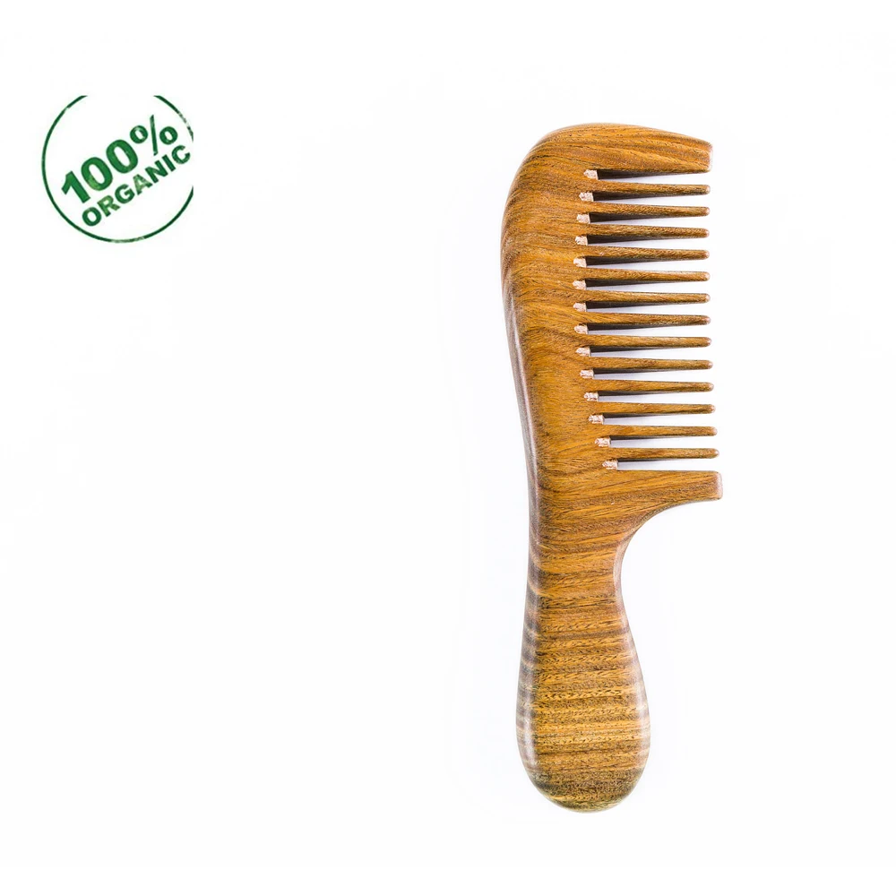 High Quality Hair Health Care Massage Widen Teeth Green Sandalwood Beard Combs Long Handle
