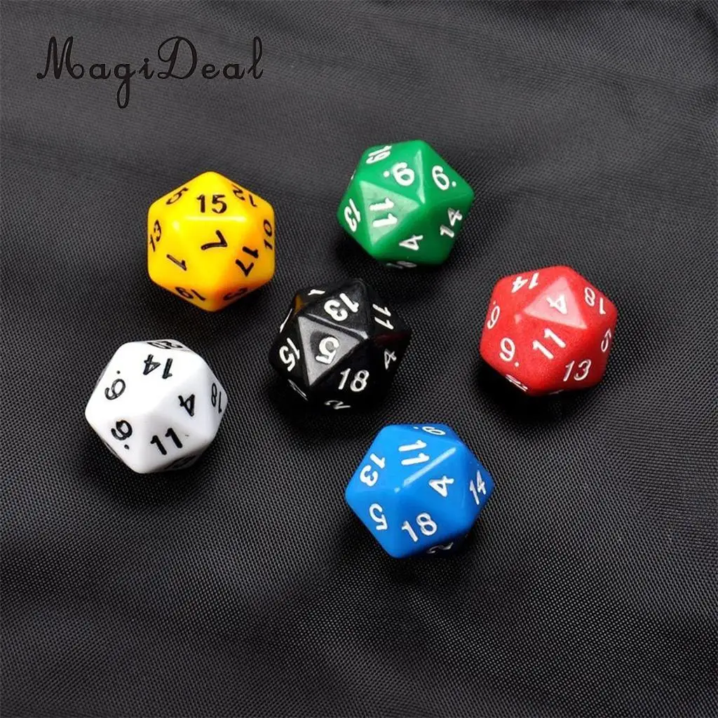 MagiDeal Novelty 6Pcs D20 Gaming Dice Twenty Sided Die RPG D&D Six Opaque Colors for Funny Family Party Pub Club Dice Game Sport