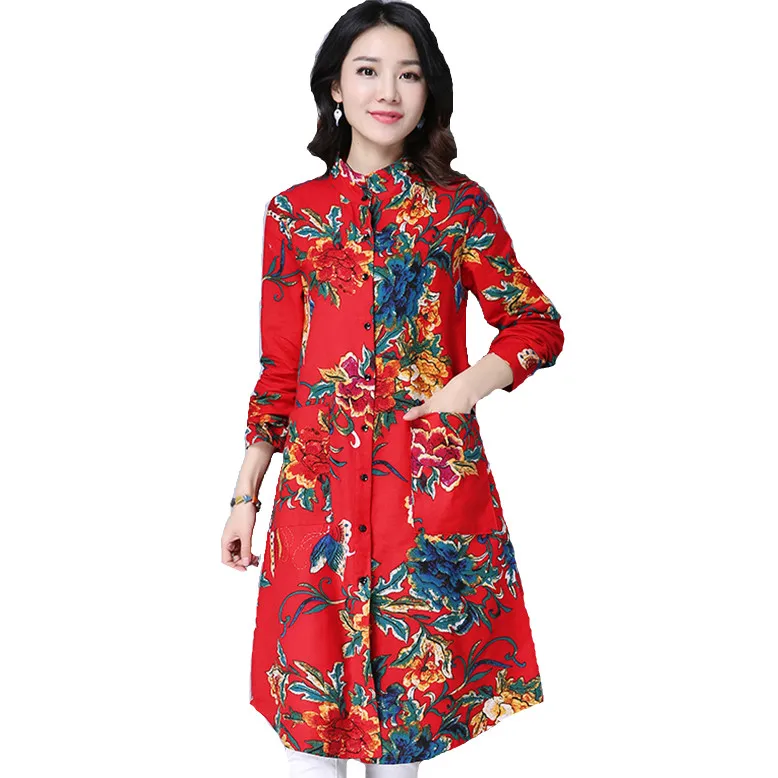 Autumn winter Literature print blouse Turn Down Collar