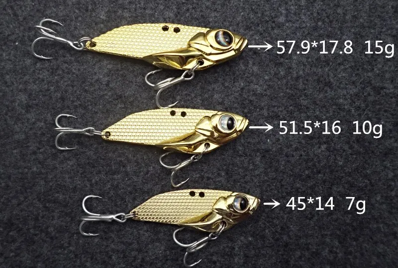 Metal Spoon VIB Lures 7G 10g 15G Vibrations Fishing bait Bass Treble With 3 Hooks Lead Hard Fish Cicada Lure Bass Crank Bait