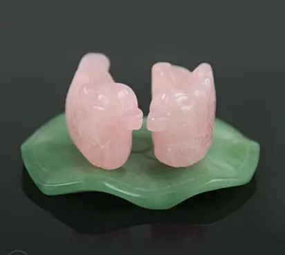 Feng Shui Rose Quartz Mandarin Ducks On Aventurine Lotus