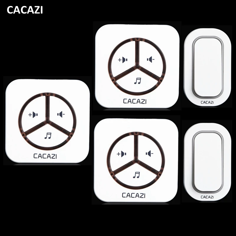 

CACAZI New Waterproof Plug-in Wireless Door Bell Push Button with 2 Outdoor Transmitter + 3 Indoor Wireless Doorbell Receiver