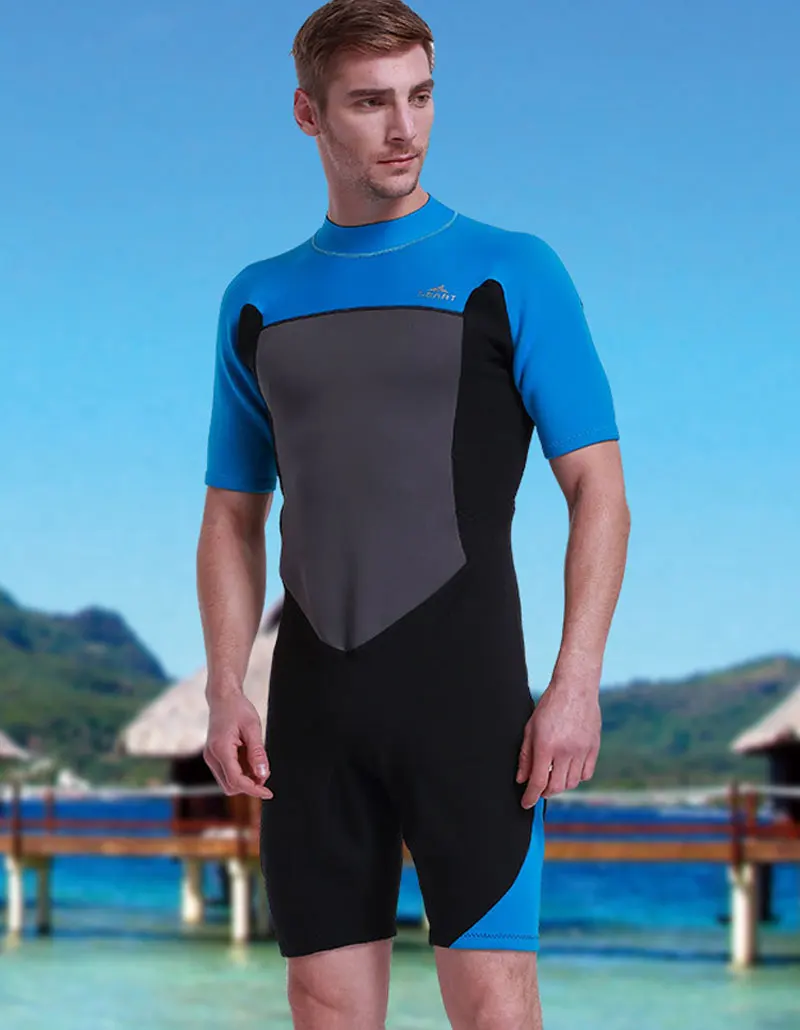 Мужской неопреновый гидрокостюм с молнией сзади 2 мм коротким рукавом|neoprene scuba