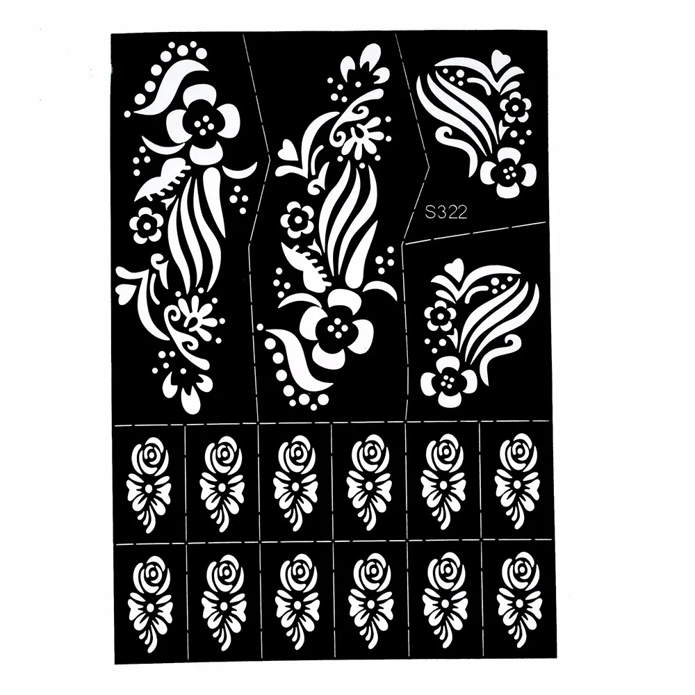 1 Piece Indian Henna Tattoo Stencil Beauty Rose Flowers Bowknot Henna Paste Colored Drawing Female Back Art Tattoo Template S322
