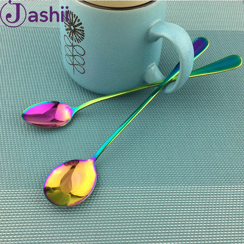 JASHII Радужная черная с длинной ручкой хорошая кофейная ложка из нержавеющей стали