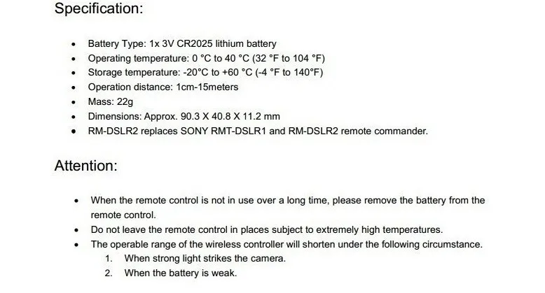 JJC Беспроводной дистанционного Управление для SONY A7III A7RIII A57 A77II A7S A7 A7II A7R Характеристическая вязкость полимера A7RII A7SII A6000 A99 A6300 A900 заменить RMT-DSLR