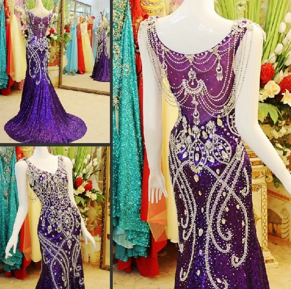 Purple Mermaid Crystal Beading Sequin Diamond Evening Dresses Party Dress Luxury Sexy 2018 New 100% Real Photos Custom Made JO3M Purple Mermaid Crystal Beading Sequin Diamond Evening Dresses Party Dress Luxury Sexy 2018 New 100% Real Photos Custom Made JO3M