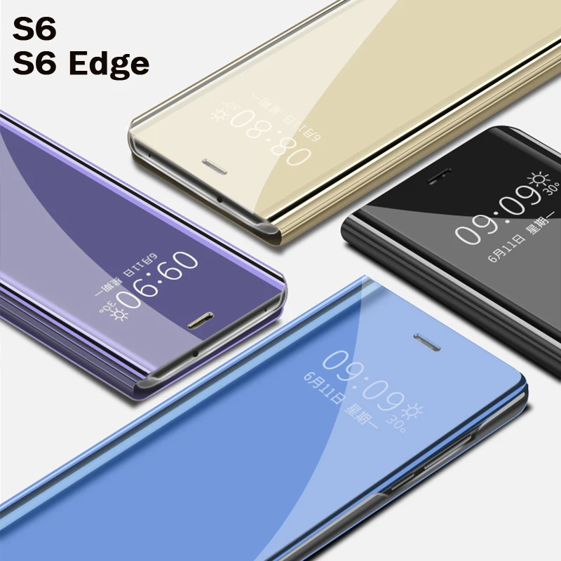 Откидной смарт зеркальный чехол для телефона samsung galaxy S6 Edge Plus S 6 S6edge кожаный