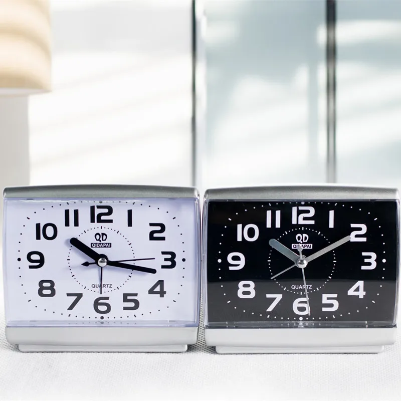 Small Round Bed Alarm Clock Transparent Case Compact Travel Clock Mini Mute Children Student Desk Clock